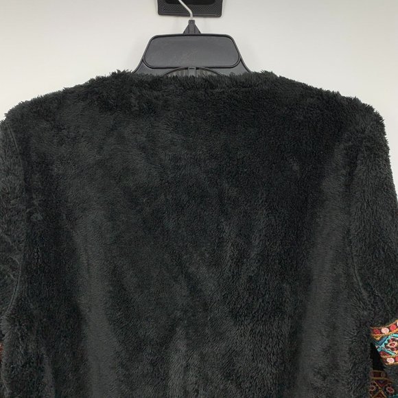 Savanna Jane Jacket Black Embroidered Aztec Faux Fur Open Front - Picture 8 of 9